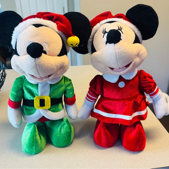 Disney Mickey Elf & Minnie Mouse Dancing Singling Christmas Plush Set - Picture 1 of 4